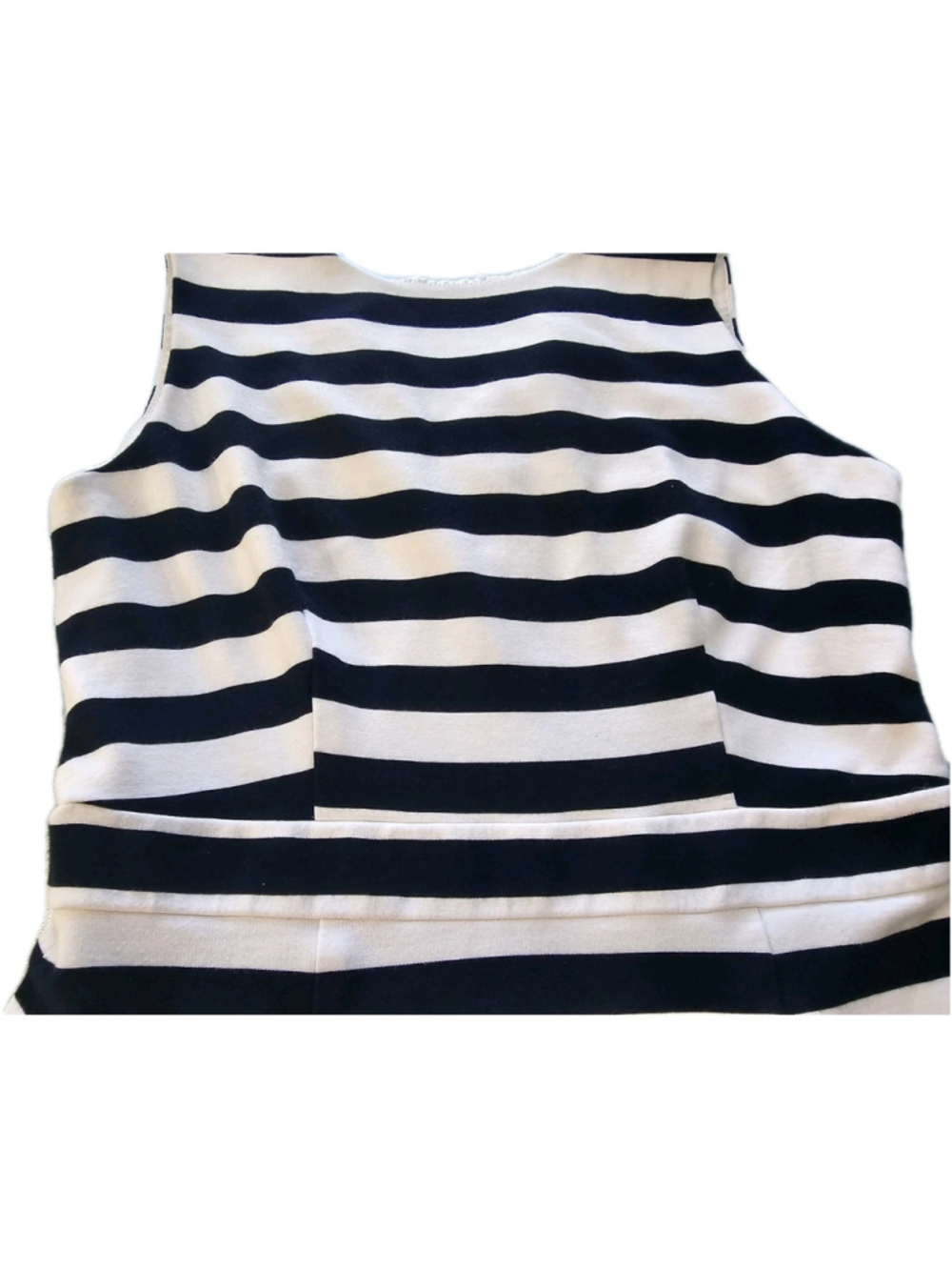 Banana Republic Dress Size 14 Womans Navy White Striped Ponte Sleeveless Ruffle - Picture 6 of 16